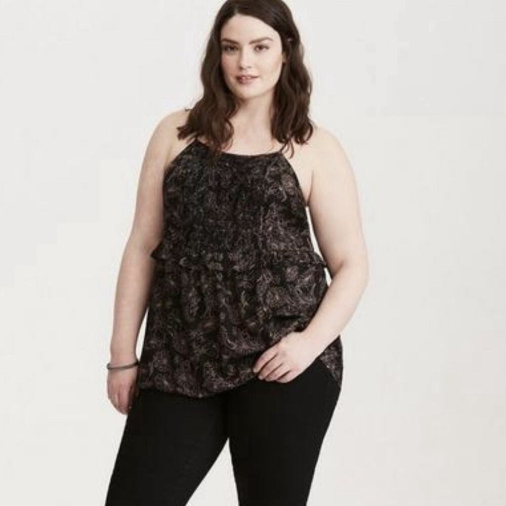 Torrid Plus 1 1X Floral Print Smocked High Neck Cami Black Floral Print Top